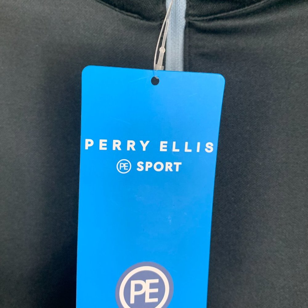 Mens Perry Ellis Large Blue Cotton Blend Long Sleeve Pull Over Half Zip Sweater - Picture 4 of 5